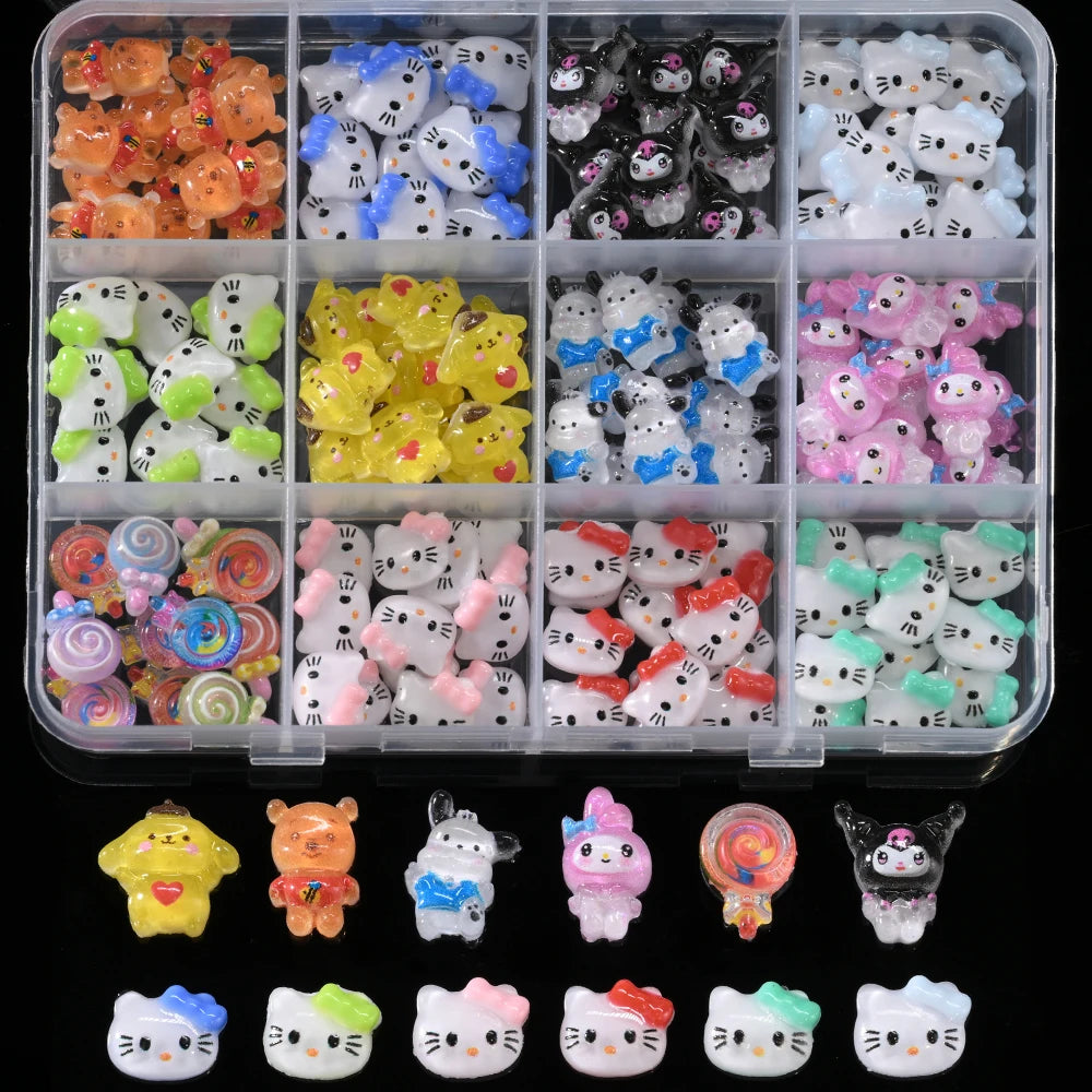 Hello Kitty Nail Charms – 12 Grids Hawaii Black Skin Summer Vibe - Image 36