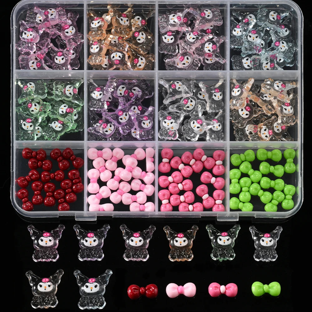 Hello Kitty Nail Charms – 12 Grids Hawaii Black Skin Summer Vibe - Image 59