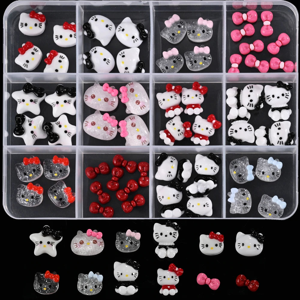 Hello Kitty Nail Charms – 12 Grids Hawaii Black Skin Summer Vibe - Image 54