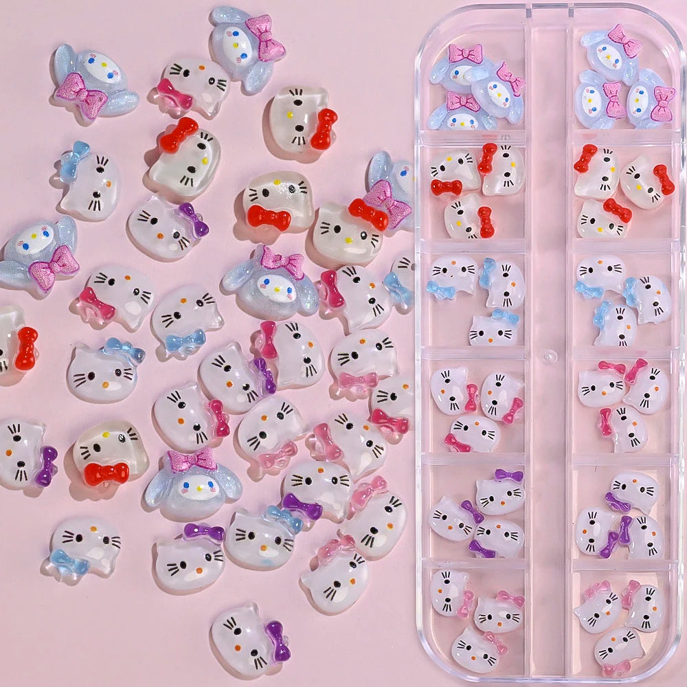 Hello Kitty Nail Charms – 12 Grids Hawaii Black Skin Summer Vibe - Image 33