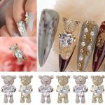 10Pcs Kawaii Cartoon Bear Rhinestone Nail Charms