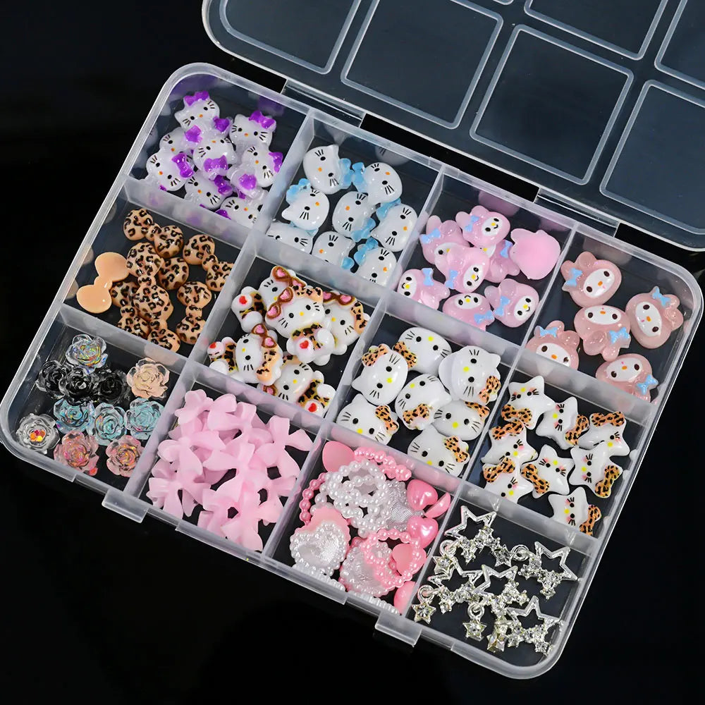 Hello Kitty Nail Charms – 12 Grids Hawaii Black Skin Summer Vibe - Image 41