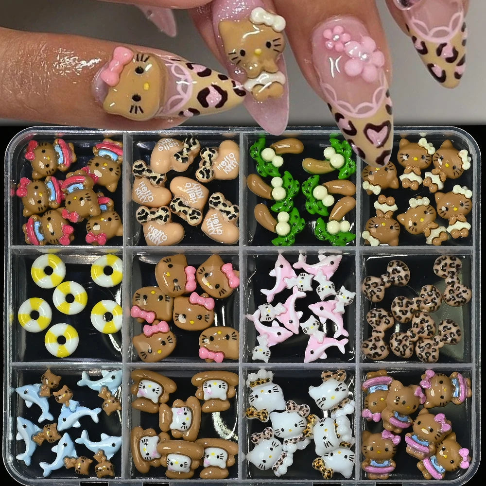 Hello Kitty Nail Charms – 12 Grids Hawaii Black Skin Summer Vibe - Image 37