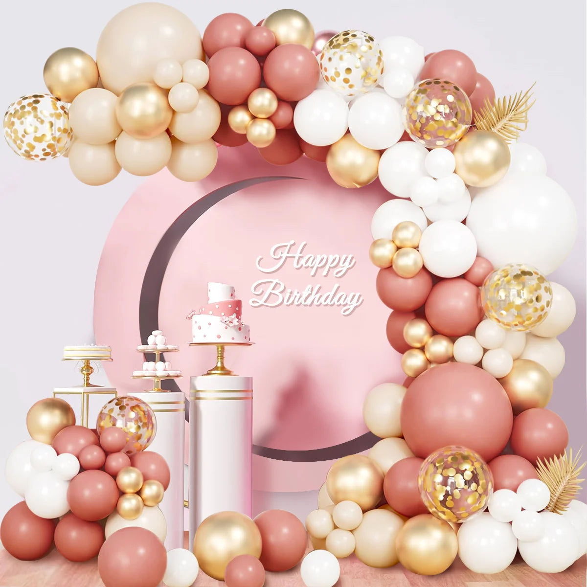 Retro Pink White Gold Balloon Garland Arch Kit - Image 4