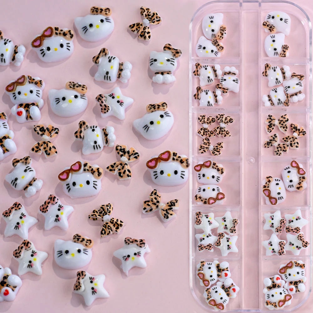 Hello Kitty Nail Charms – 12 Grids Hawaii Black Skin Summer Vibe - Image 56