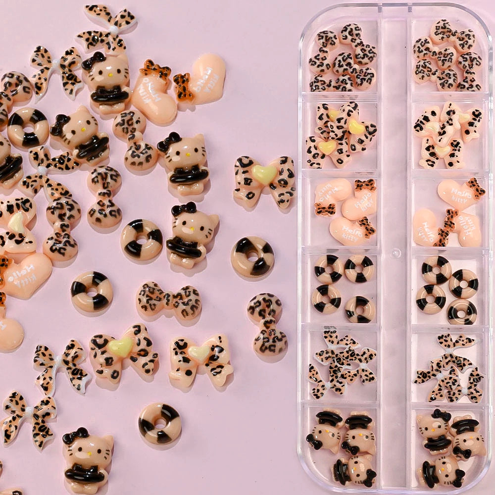 Hello Kitty Nail Charms – 12 Grids Hawaii Black Skin Summer Vibe - Image 34