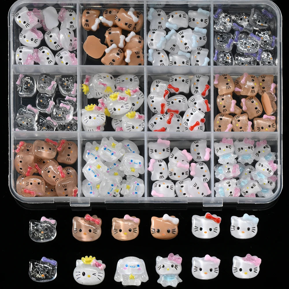 Hello Kitty Nail Charms – 12 Grids Hawaii Black Skin Summer Vibe - Image 51