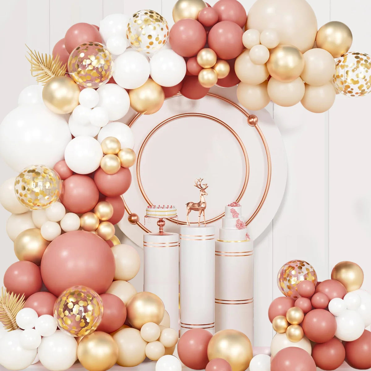 Retro Pink White Gold Balloon Garland Arch Kit - Image 3