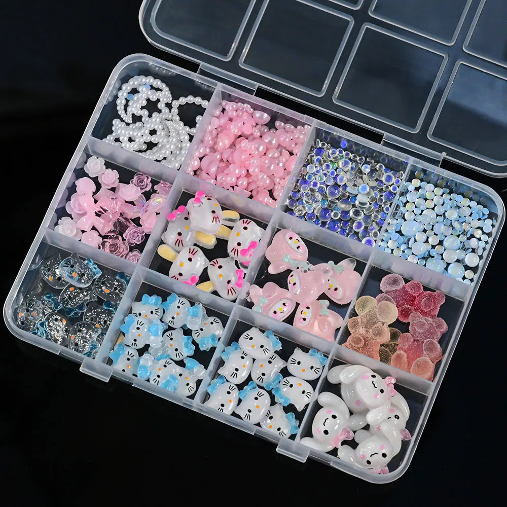 Hello Kitty Nail Charms – 12 Grids Hawaii Black Skin Summer Vibe - Image 23