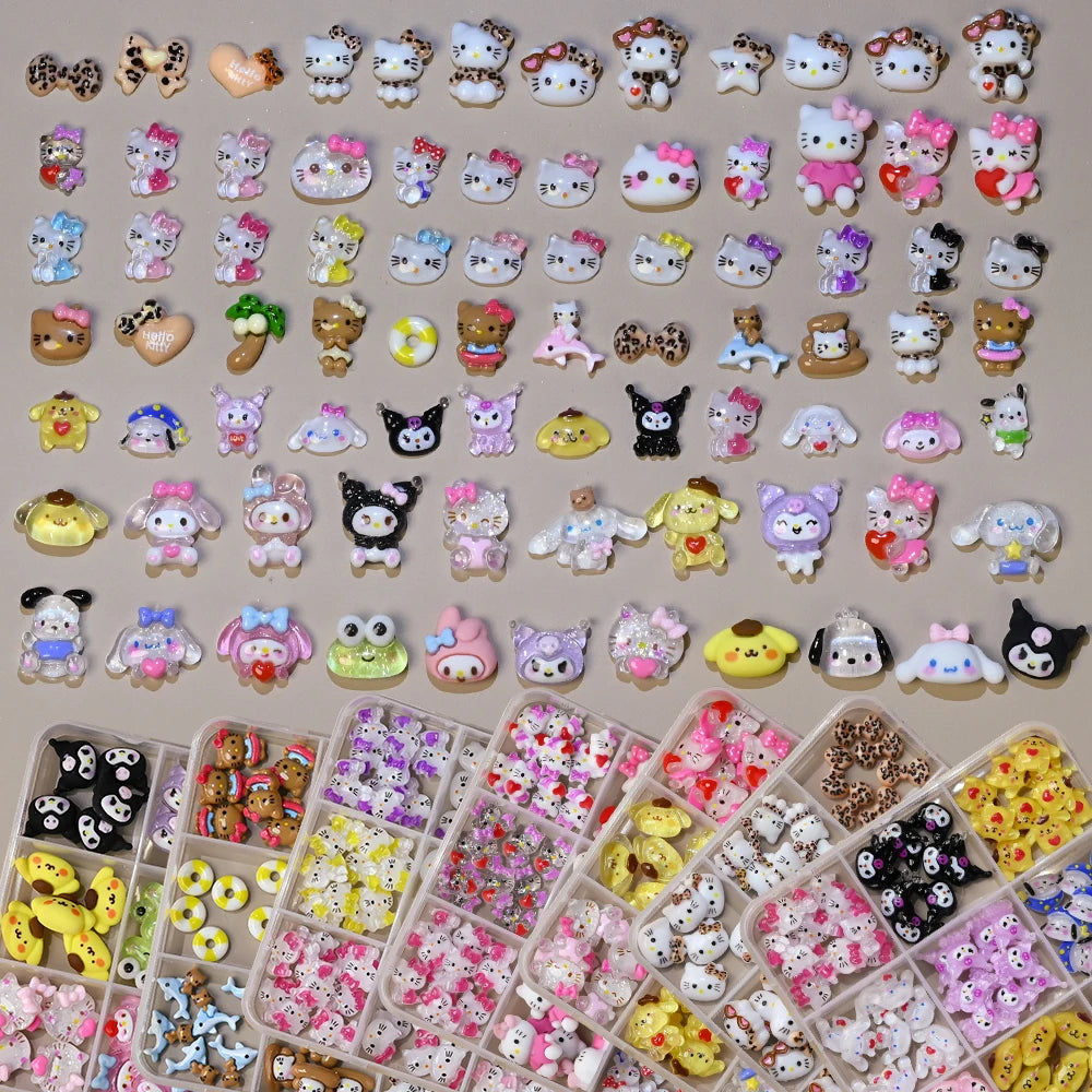 Hello Kitty Nail Charms – 12 Grids Hawaii Black Skin Summer Vibe - Image 5