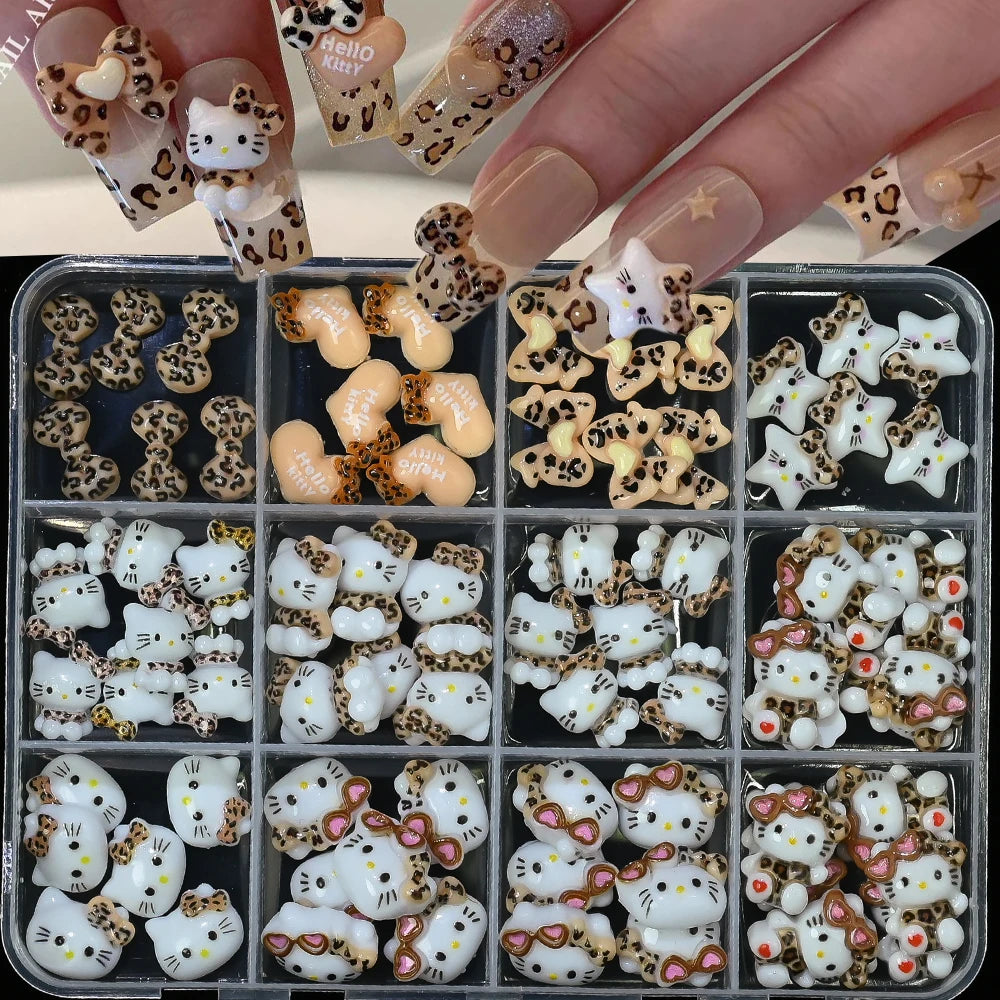 Hello Kitty Nail Charms – 12 Grids Hawaii Black Skin Summer Vibe - Image 52