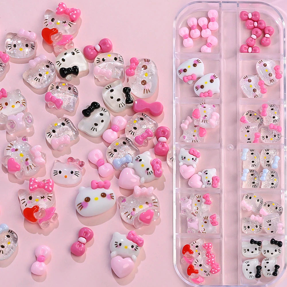 Hello Kitty Nail Charms – 12 Grids Hawaii Black Skin Summer Vibe - Image 32