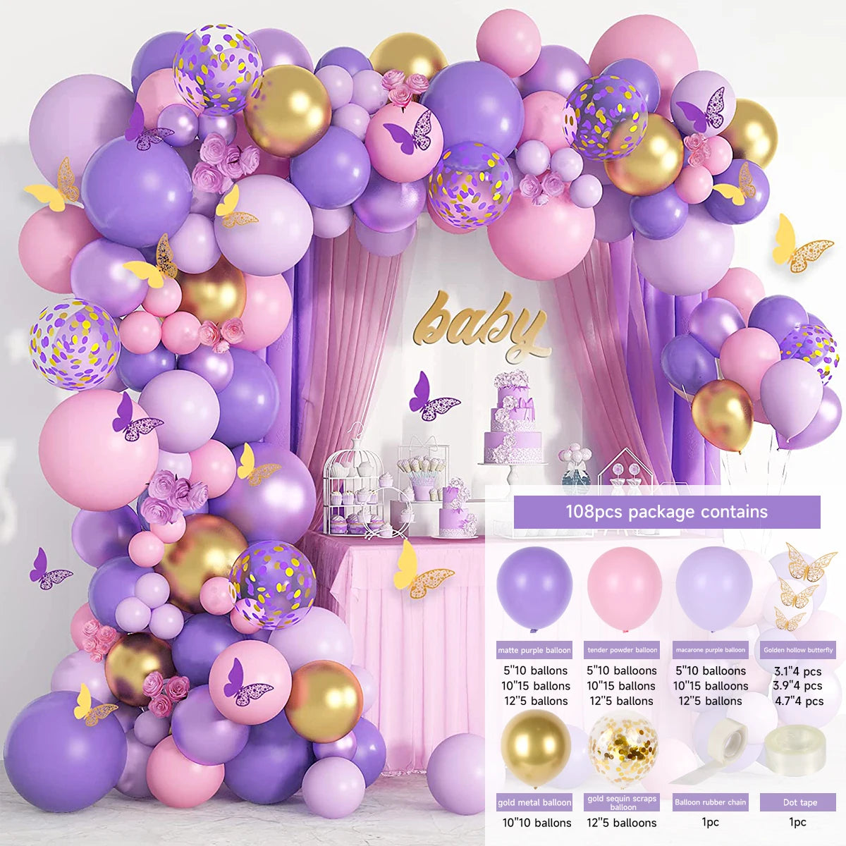 Purple Butterfly Balloon Garland Arch Kit - Image 10
