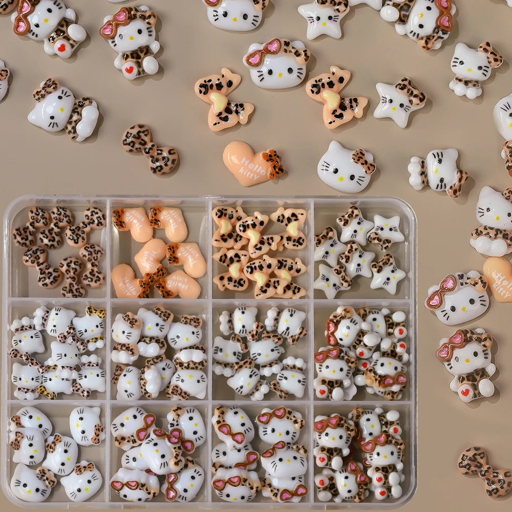 Hello Kitty Nail Charms – 12 Grids Hawaii Black Skin Summer Vibe - Image 2